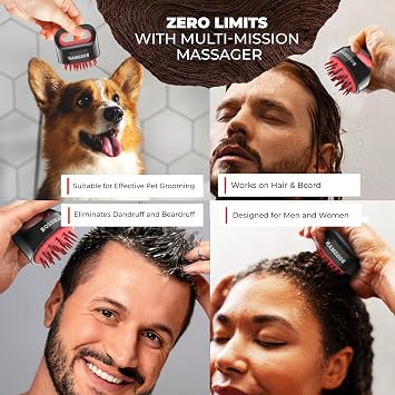 Bossman Titan Shower Scalp Massager Scalp Exfoliator Brush Ergonomic Silicone Scrubber for Product Build-Up, Dandruff & Pore Stimulation Head & Beard Care Tool with Soft Bristles