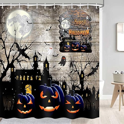 Miniatura 14 de JAWO Cortina de ducha de calabaza de Acción de Gracias, hojas de otoño con calabazas, cortinas de baño de granja de 69 x 70 pulgadas