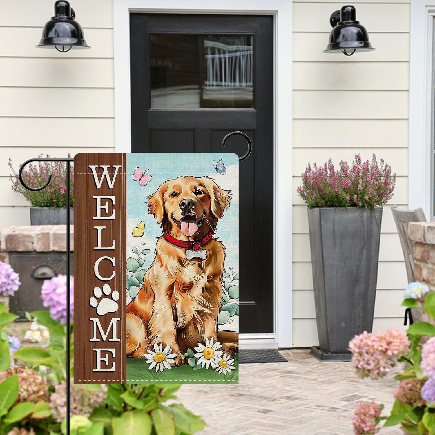 Dyrenson Welcome Golden Retriever Dog Decorative Garden Flag, Paw Prints Yard Outside Home Decoration Pet Owner Lover Gift, Spring Summer Burlap Outdoor Small Decor Double Sided 12 x 18 - Image 6