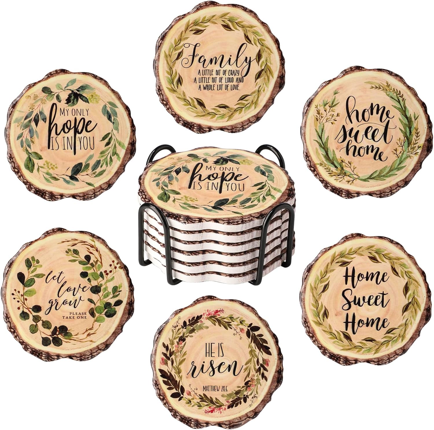Ceramic Coasters Set of 6,Absorbent Coasters with Holder