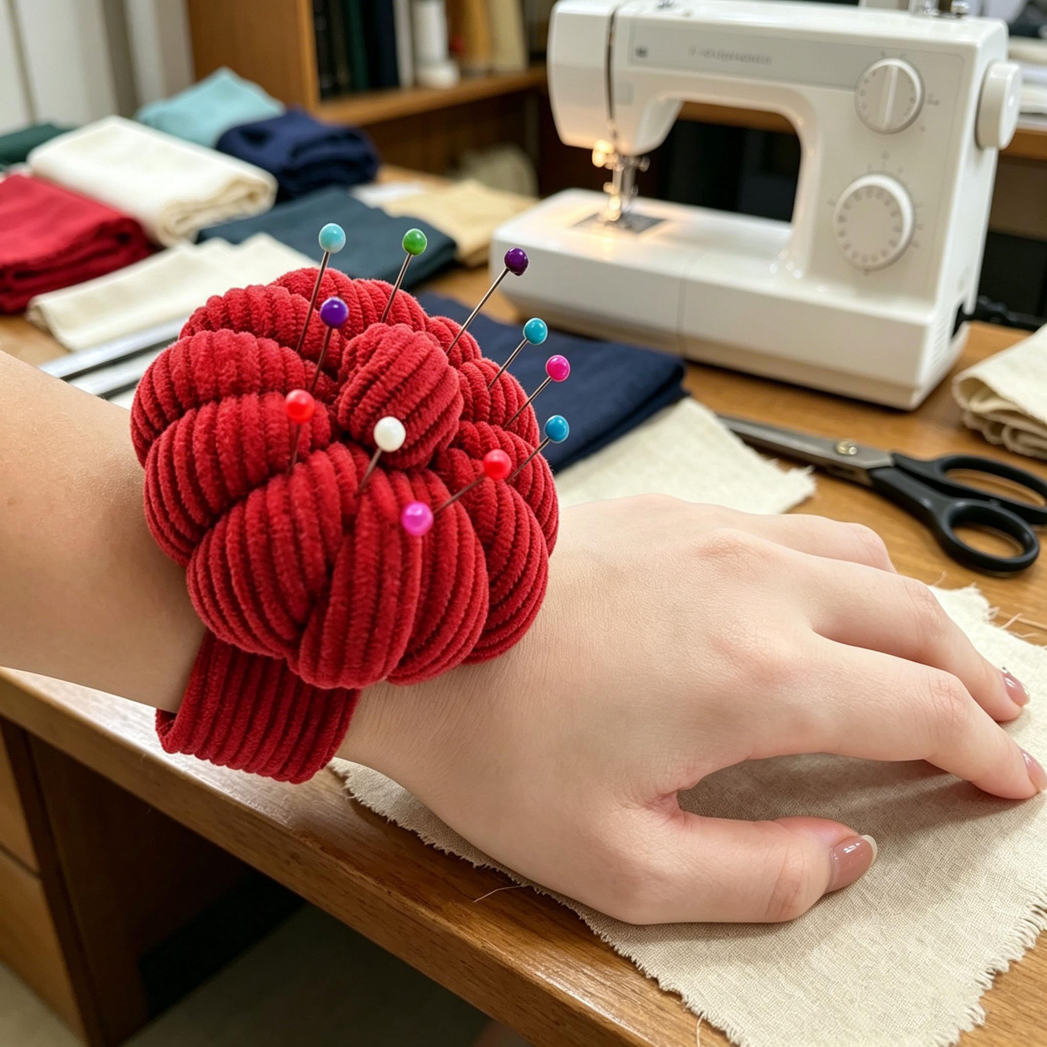 Poduszka na nadgarstek poduszki do robótek ręcznych DIY uchwyt na igły do szycia i pikowania Pop Snap Ring z 1 elastycznym paskiem pierścień na palec poduszki w kształcie dyni