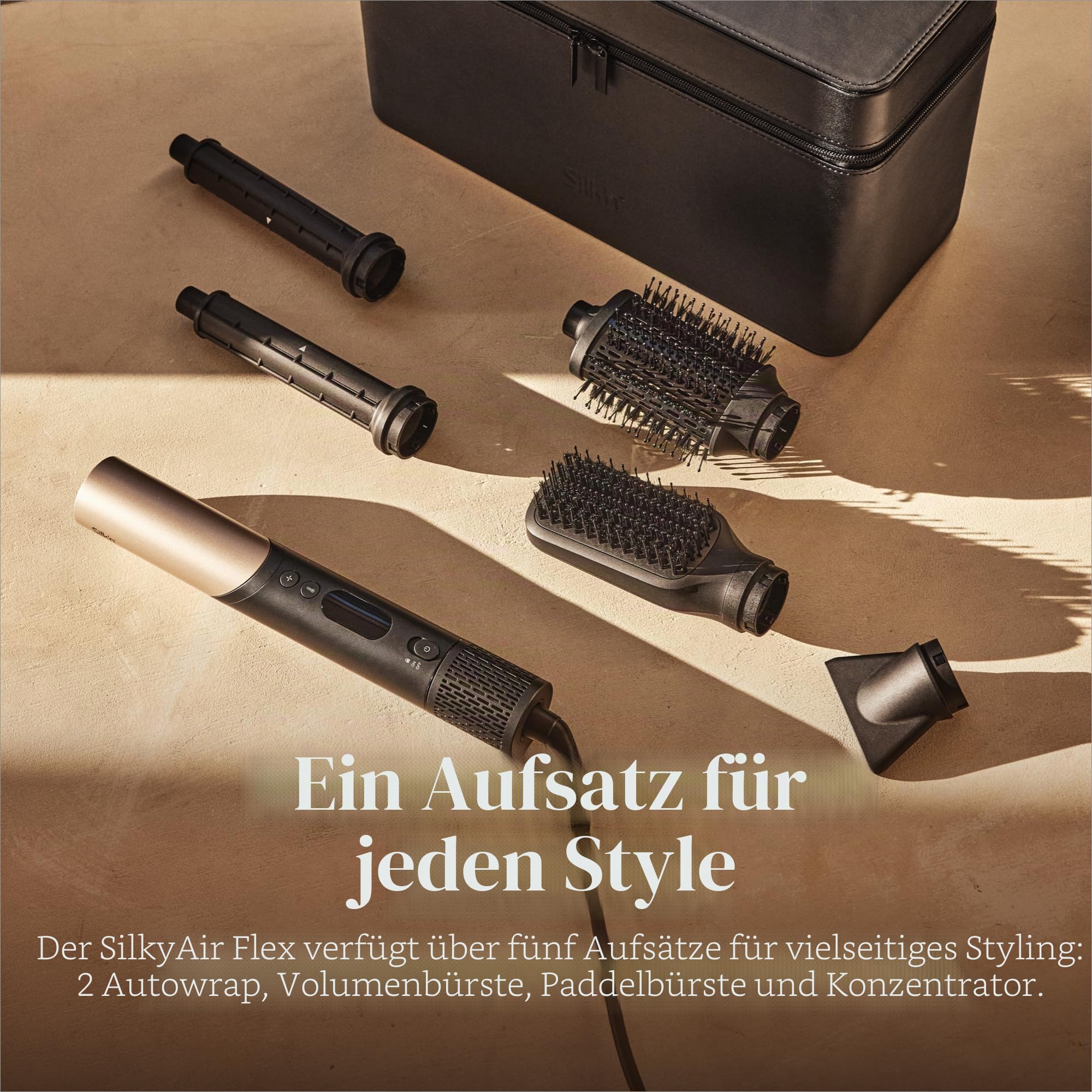 Silk'n Air Styler & Haartrockner I SilkyAir Flex I 5-in-1 Auto-Wrap-Lockenaufsatz, Paddle-Bürste, Ovalbürste, Konzentrator, Diffusor, Aufbewahrungskoffer, Keine Hitzeschäden I 1300 W, Schwarz