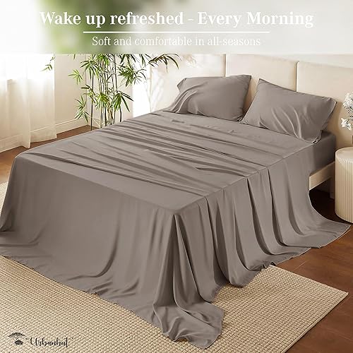 Miniatura 3 de URBANHUT Juego de sábanas de 1000 hilos tamaño matrimonial de 1000 hilos de 100 % algodón liso, sábanas de lujo para cama de tamaño matrimonial,