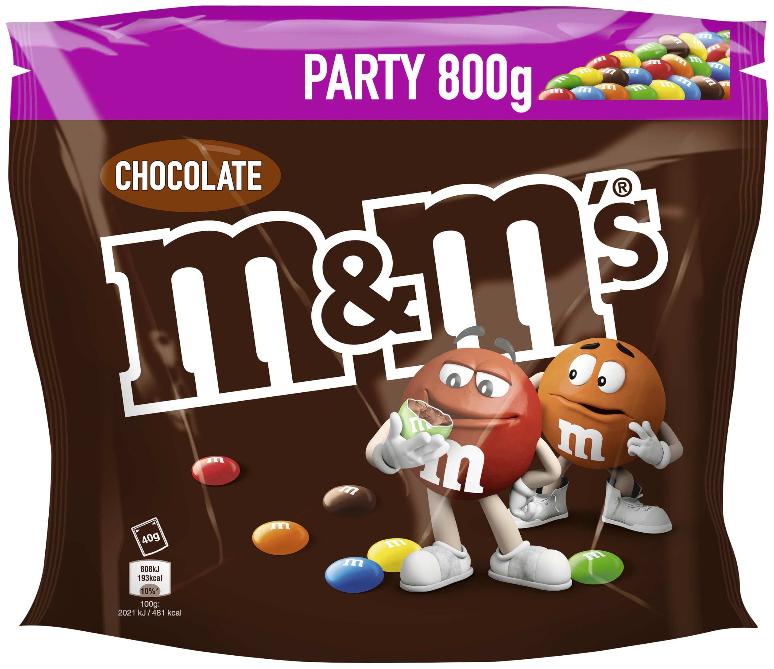 M&M’s Chocolate Großpackung Schokolade, Knackige Schokolinsen mit bunter Zuckerhülle als Süßigkeiten, Party-Mix, 1 x 800 g