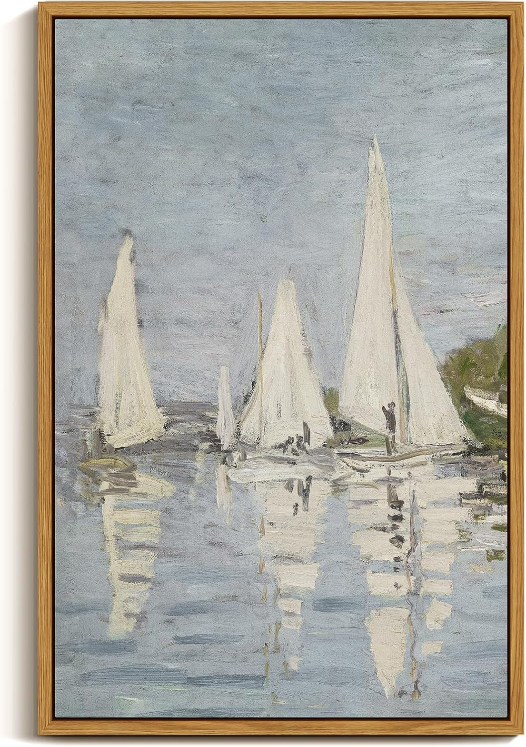 ARPEOTCY Vintage Framed Canvas Wall Art, 16x24inch, Farmhouse Sailboat Large Wall Decor, Nautical Lake Art Prints Home Decorations, Seascape Hanging Paintings for Living Room Bedroom Office Decor 24"L x 16"W 3 White Sails