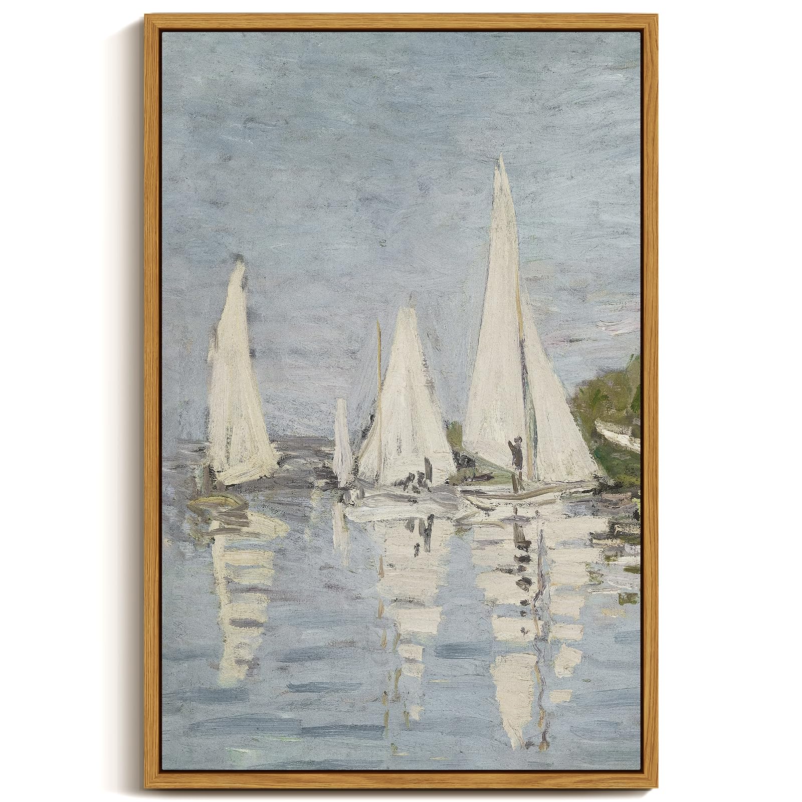 ARPEOTCY Vintage Framed Canvas Wall Art, 16x24inch, Farmhouse Sailboat Large Wall Decor, Nautical Lake Art Prints Home Decorations, Seascape Hanging Paintings for Living Room Bedroom Office Decor