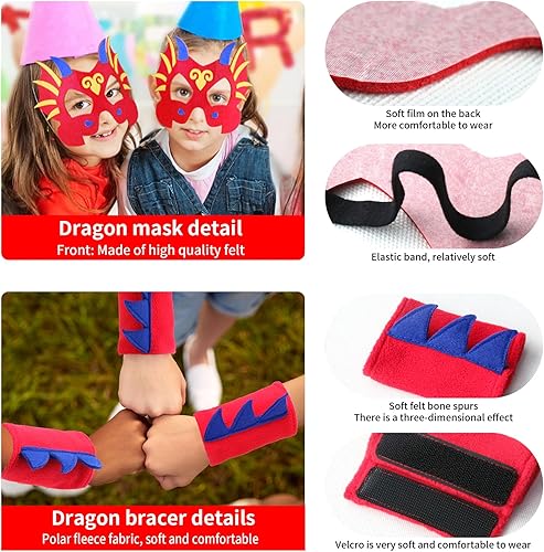 Miniatura 6 de D.Q.Z Disfraz de dinosaurio y dragón para niños pequeños, muñequeras con máscara de dinosaurio para niños y niñas, regalos de fiesta de cumpleaños