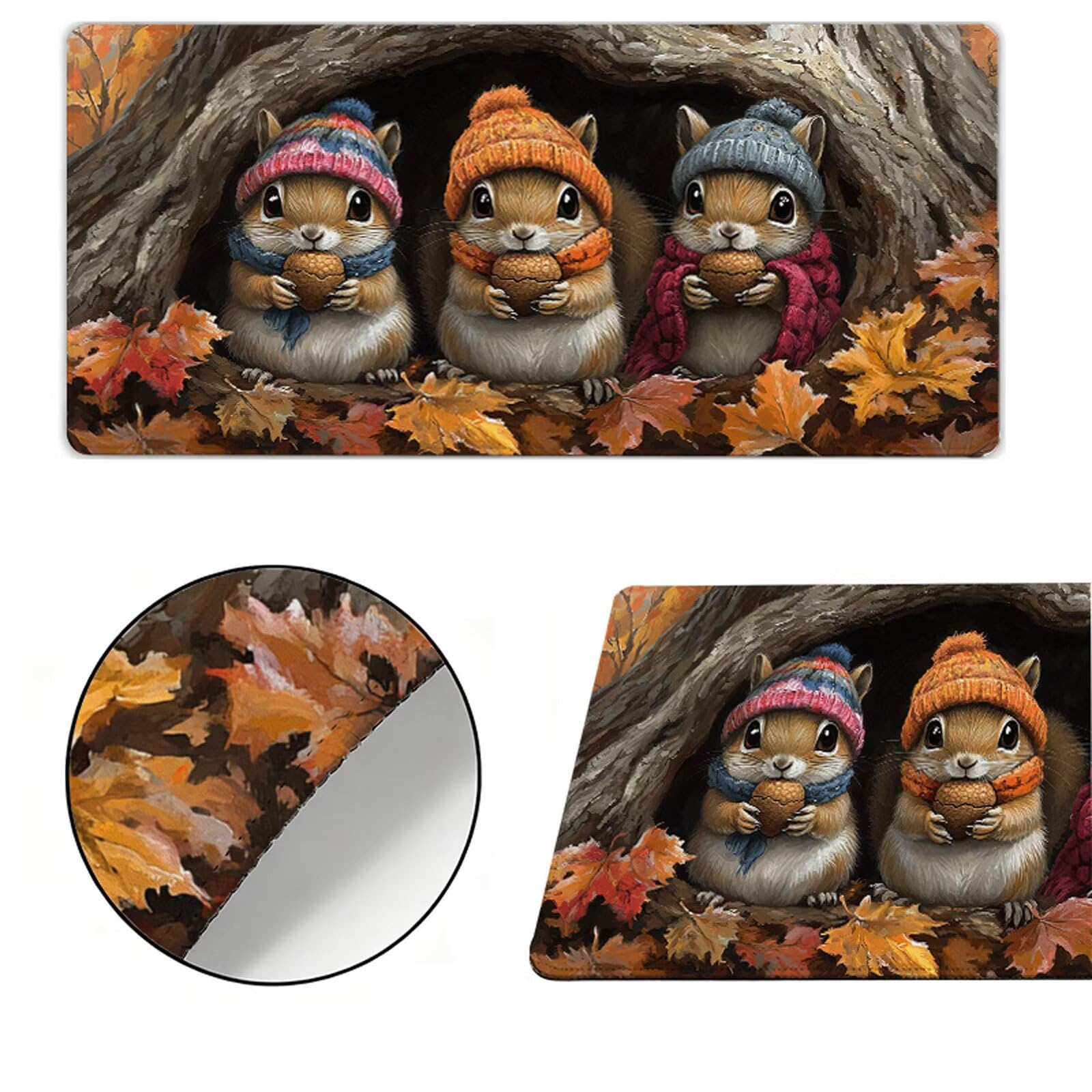 Podkładka pod mysz XXL 1200x600x3mm wiewiórka podkładka pod mysz podkładka pod mysz jesień poprawia precyzję i szybkość, wodoodporne antypoślizgowe, szyte krawędzie, akcesoria do gier, komputer