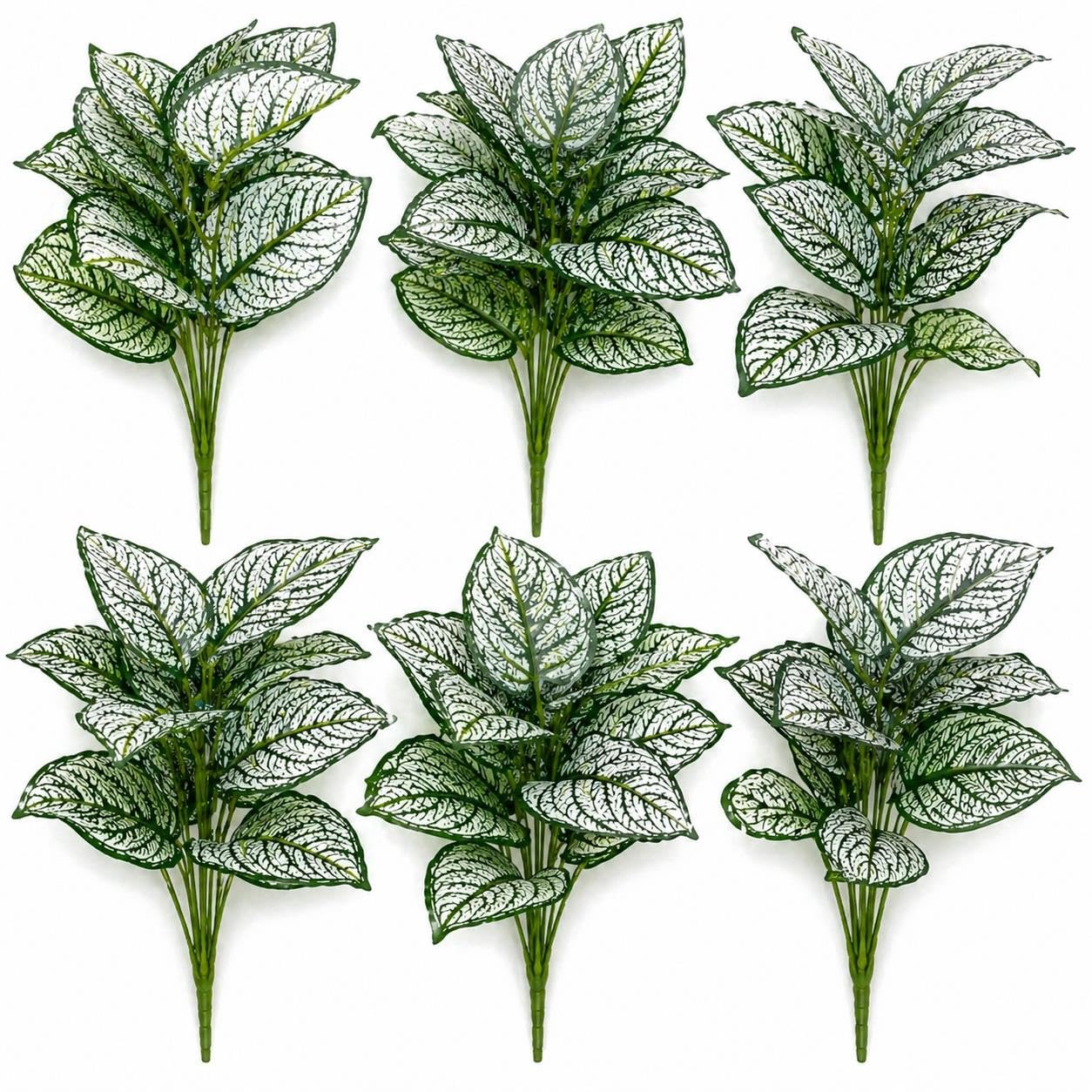 B&Q -  Pack Of 6 X 60Cm Artificial Caladium Stem Plant Green White Foliage