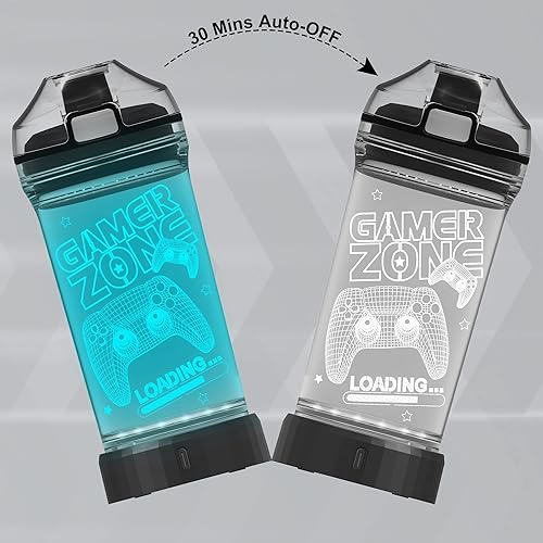 Miniatura 7 de YuanDian Gamer Zone - Botella de agua para niños, controlador de 7 luces de color 3D, tazas para beber con luz 3D, regalos para jugadores y hombres,