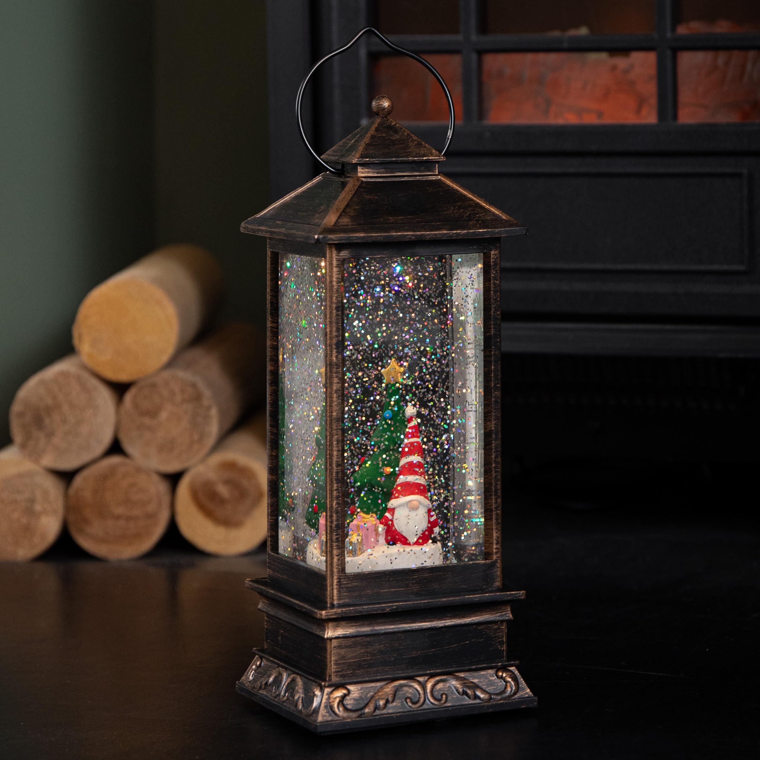 28cm LED Water Spinner Lantern - Snowy Gonk Scene - Black - Samuel Alexander