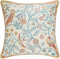 Vista 63 de patdrea Fundas de almohada de diseño floral vintage para sofá, fundas de almohada de lino marrón amarillo con patrón de pájaro y rosa, cojín