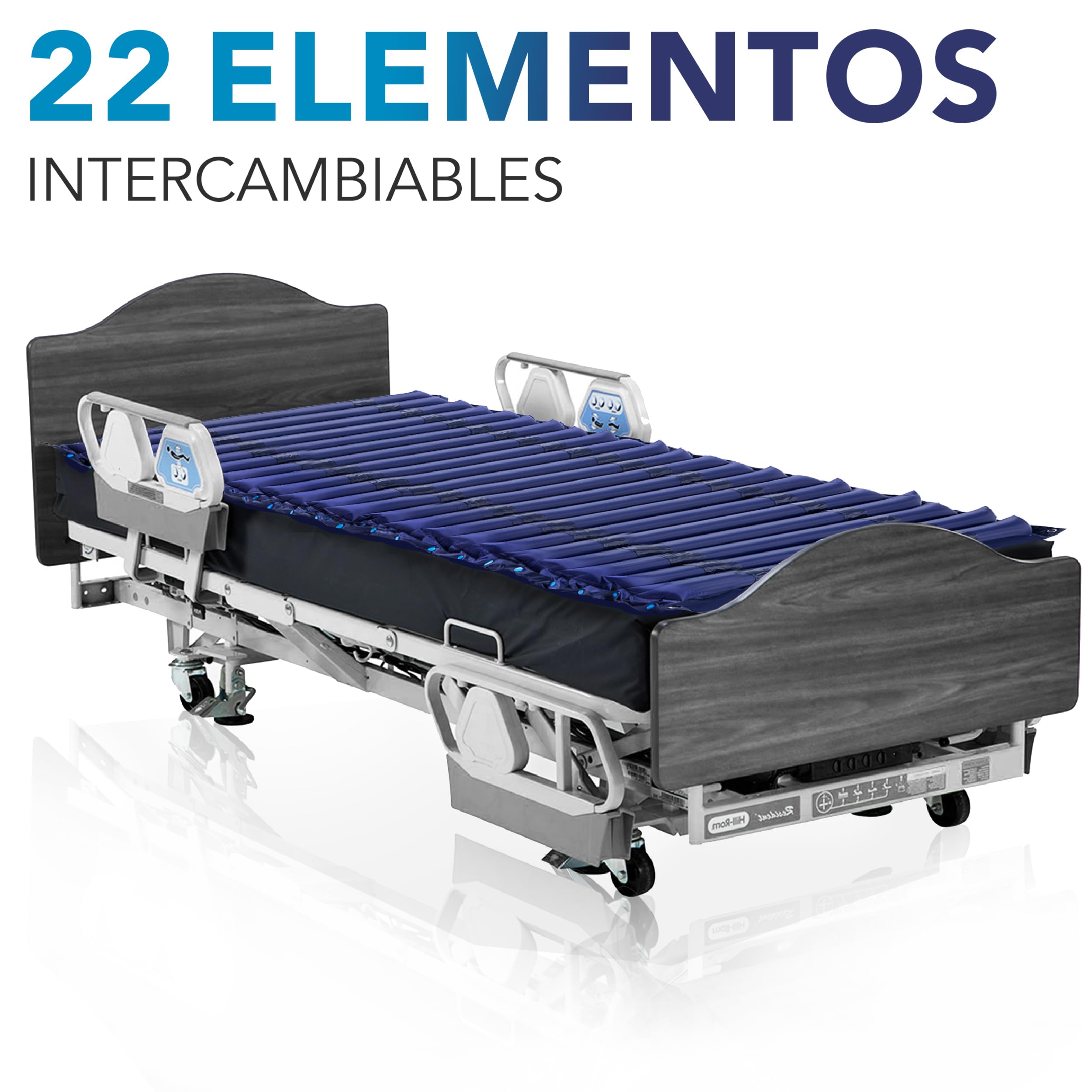 AIESI® Colchón Antiescaras de elementos intercambiables con compresor ajustable de ciclo alterno DOCTOR MATTPLUS, 22 Elementos, Capacidad 150 Kg, Silencioso, Garantía 24 meses