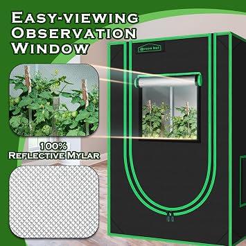 2x2 Grow Tent, 24x24x36 600D Mylar Hydroponic Growing Tents | Observation Window, Removable Floor Tray, 100% Reflective Mylar Interior, Sturdy Frame for Plant Growing