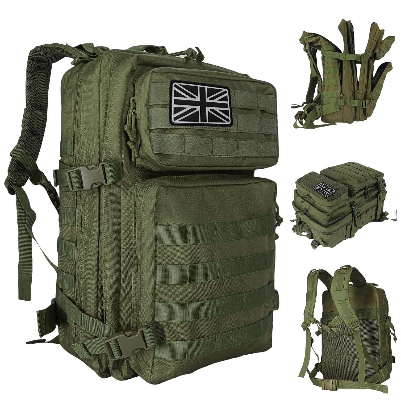 Oreunik Military Rucksack 45L Waterproof Tactical Backpack Molle Backpacks Large Assault pack for Outdoor Trekking, Camping, Hiking, etc. (Green)