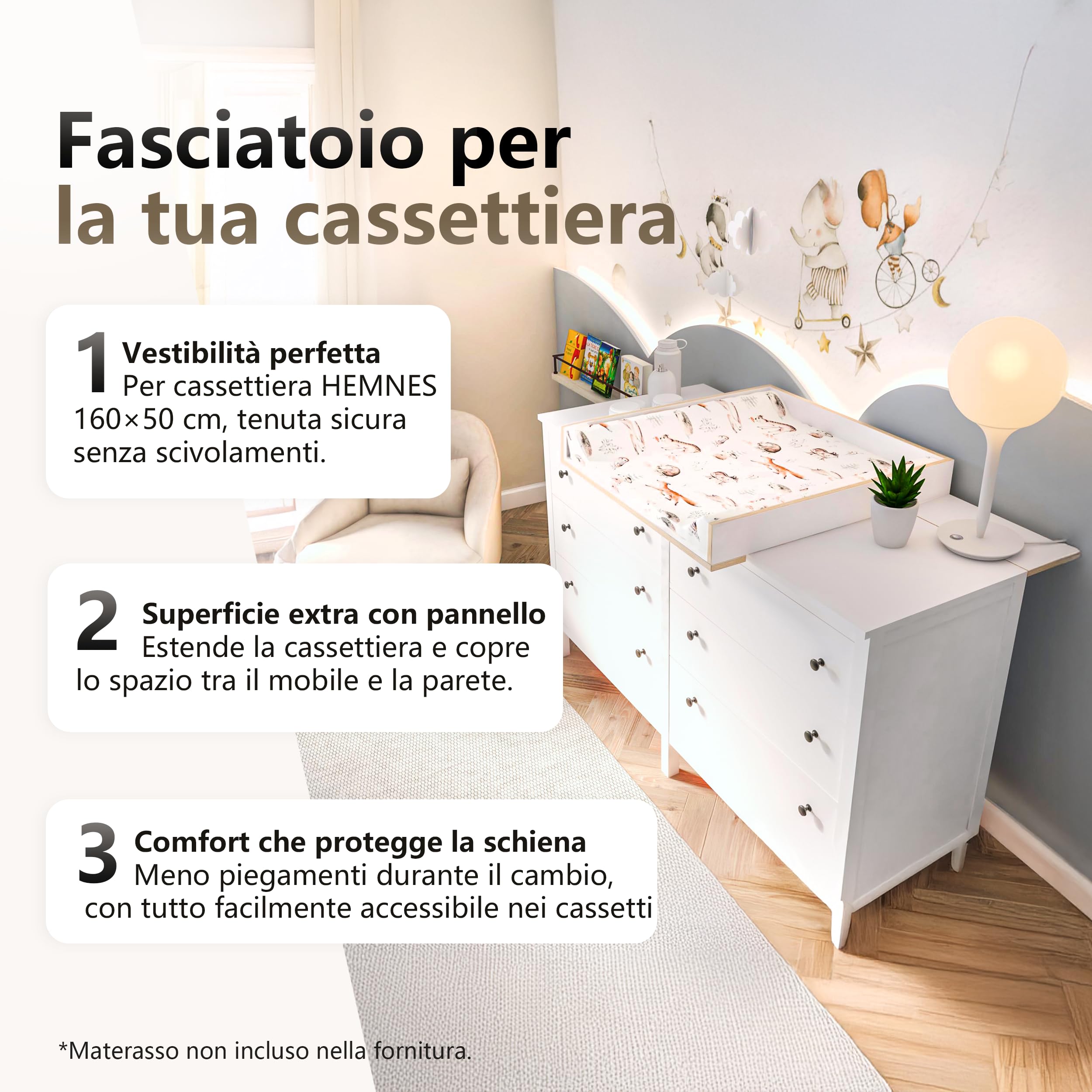 Ikea Fasciatoio con Piastra 50 x 160 cm Bianco Rimovibile