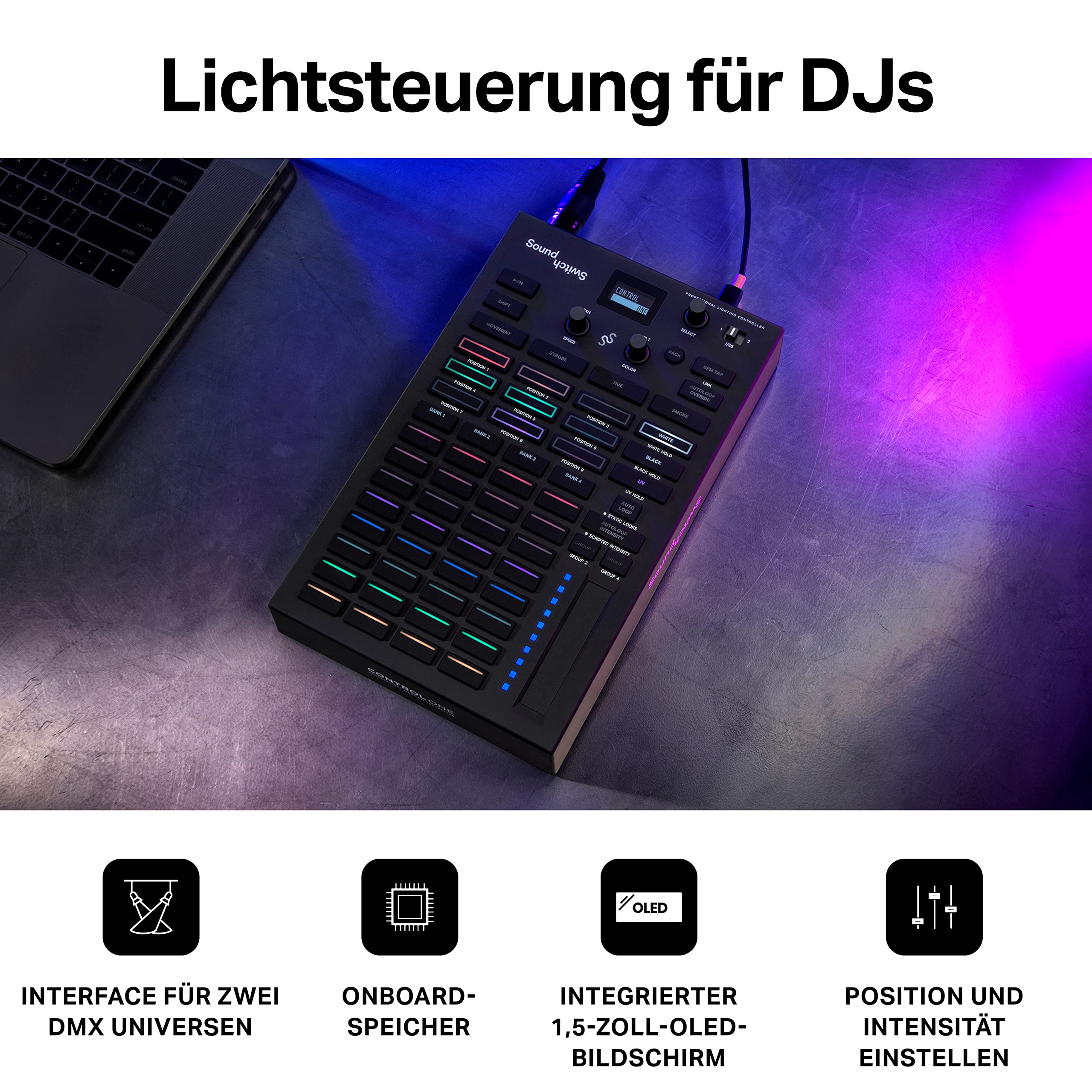 SoundSwitch Control One – Professioneller DMX DJ-Beleuchtungs-Controller mit 3 Monaten SoundSwitch Softwarezugang, DMX und Phillips Hue Support & Adam Hall K3DMXT3 Terminator 3 pol 120 Ohm, 2 Stück