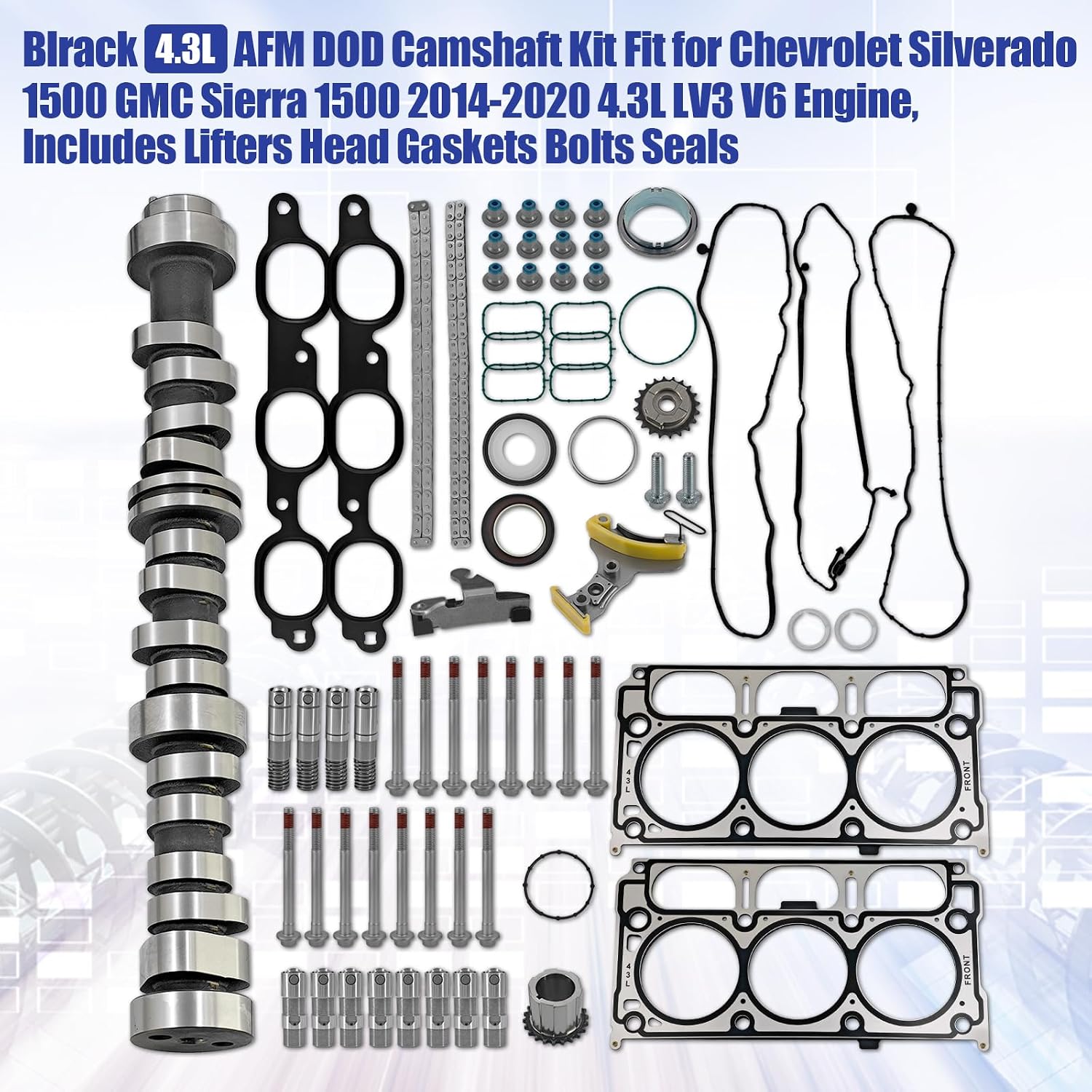 4.3L AFM DOD Camshaft Kit Fit for Chevrolet Silverado 1500 GMC Sierra 1500 2014-2020 4.3L LV3 V6 | Head Gasket Set Head Bolts Complete Engine Repair Kit, Replace 12633773 12499225
