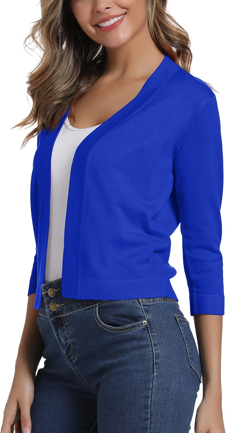 Urban CoCo Women's 3/4 Sleeve Cropped Cardigan Sweater Elegant Shrugs for Women at  Women’s Clothing store