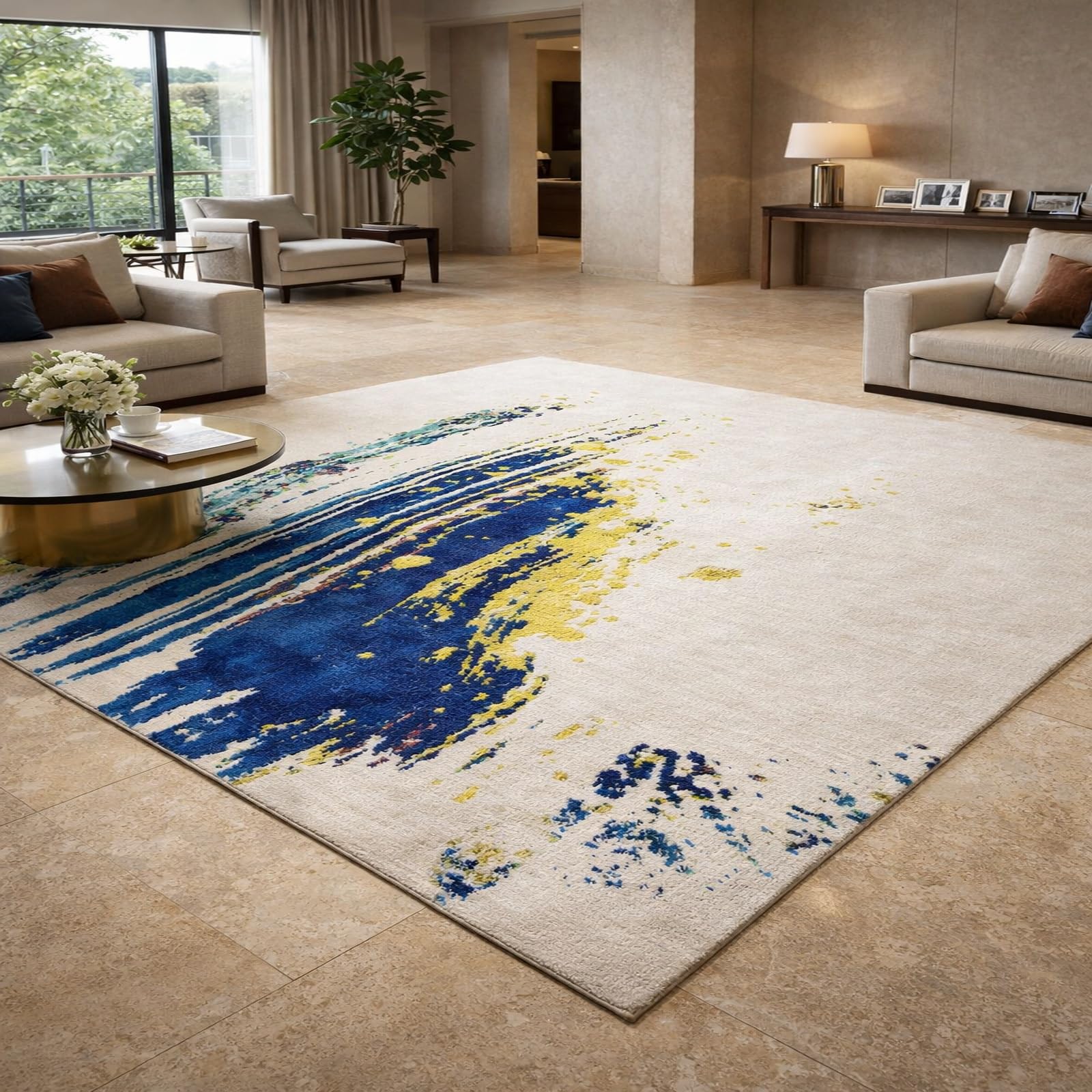 Tapis de salon bleu et violet moderne de 120 x 200 cm pour une chambre cosy et design