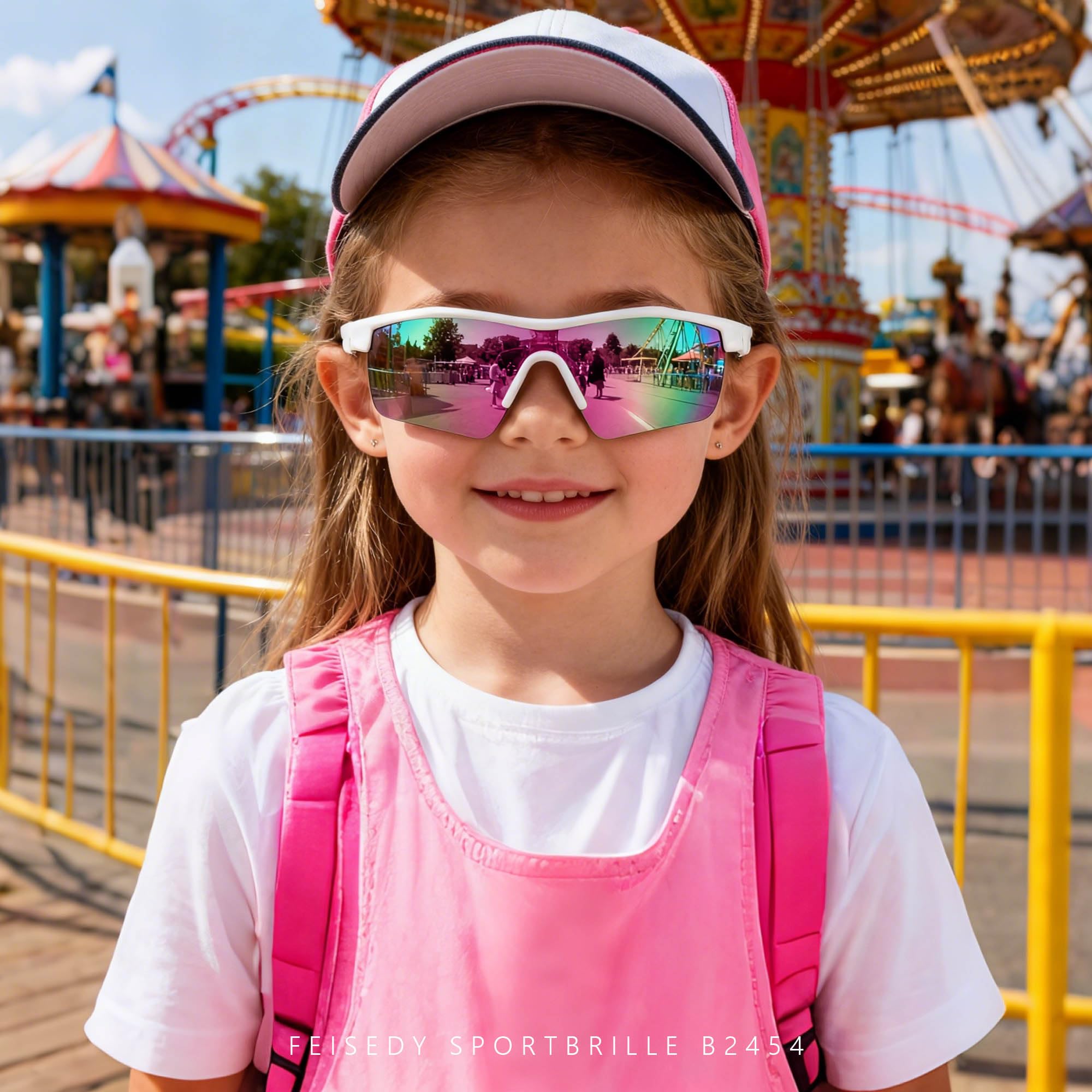 FEISEDY Sport Polarisées Lunettes de Soleil pour Enfants Protection UV400 Ultra Léger Flexible TR90 Cadre pour les Enfants Garçons et Filles de 7-12 ans B2454