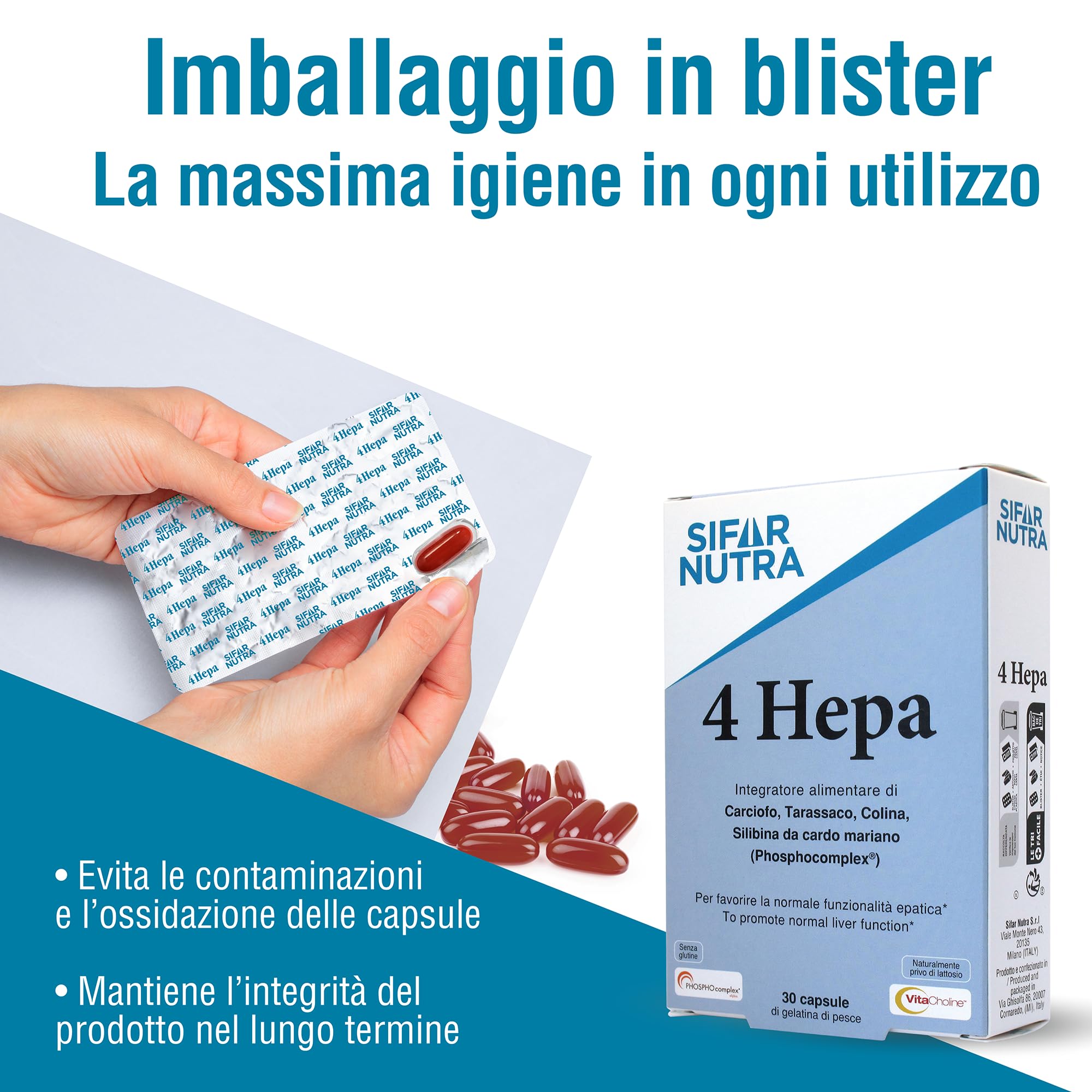 Sifar Nutra 4 Hepa | integratore depurativo fegato | per la normale funzionalità epatica | con carciofo, tarassaco, colina, silibina da cardo mariano | 30 capsule