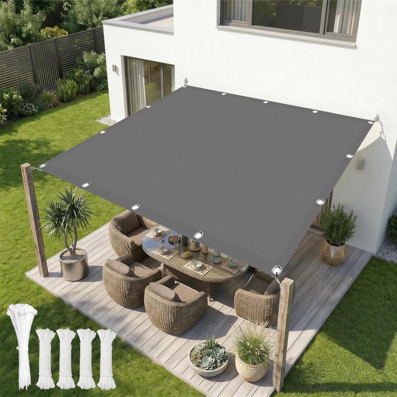 Heavy Duty Sun Sail Shade Waterproof Rectangle 1.2x2.7m,Outdoor Sun Shade Canopy with Eyelets and Mounting Ropes UV Protection for Backyard,Pool,Patio & Garden,Dark gray