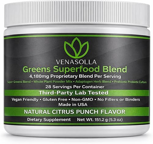 Polvo Super Greens - Sabor a ponche cítrico - Hecho con ingredientes vegetales orgánicos, espirulina, fibra prebiótica, cultivo probiótico y