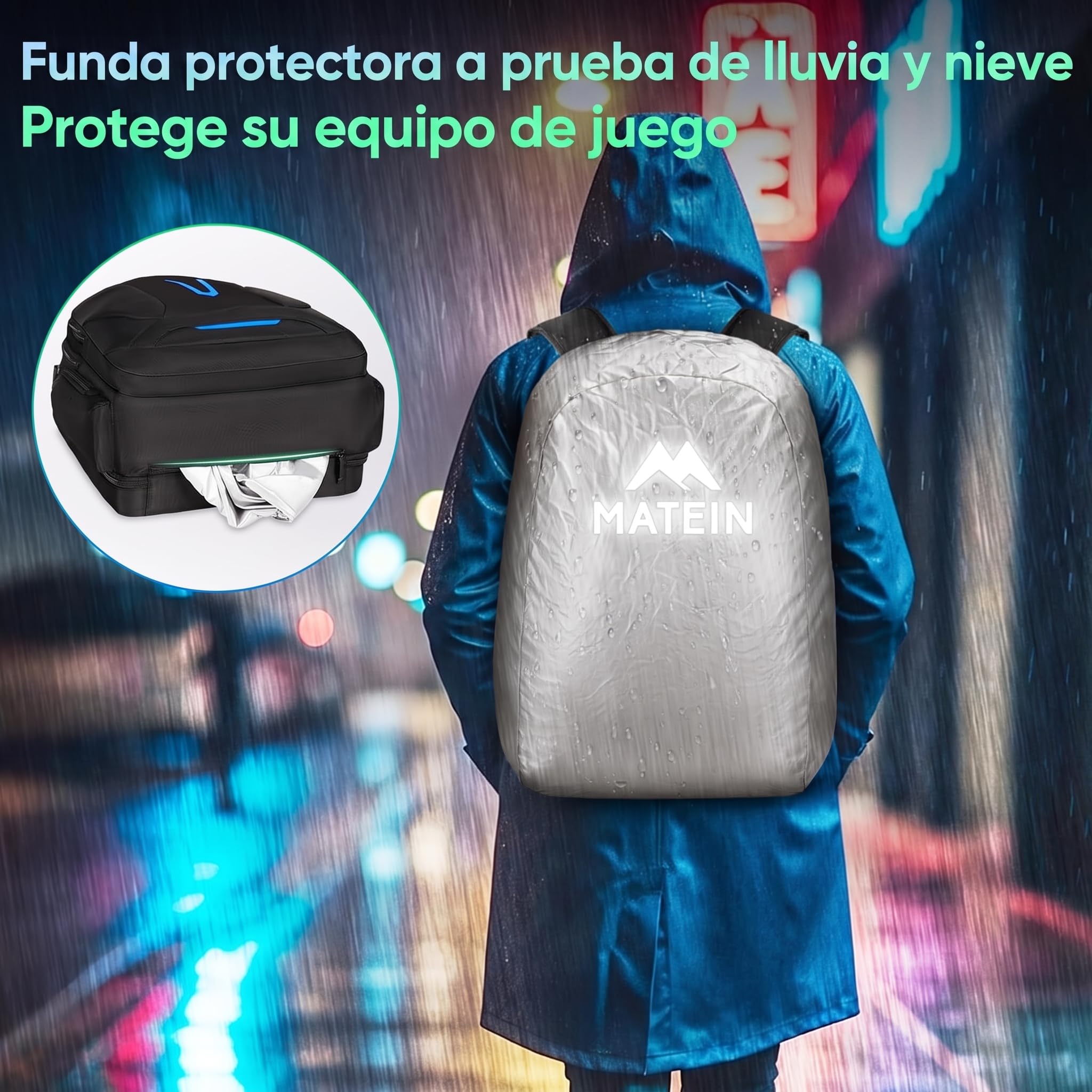 MATEIN Mochila Gaming Antirrobo Hombre, Mochila Portátil 18 Pulgadas | Cerradura con Código Mochila Hombre Trabajo, Bolsillo Oculto, Funda Impermeable Desmontable para Trabajo, Gaming, Negro