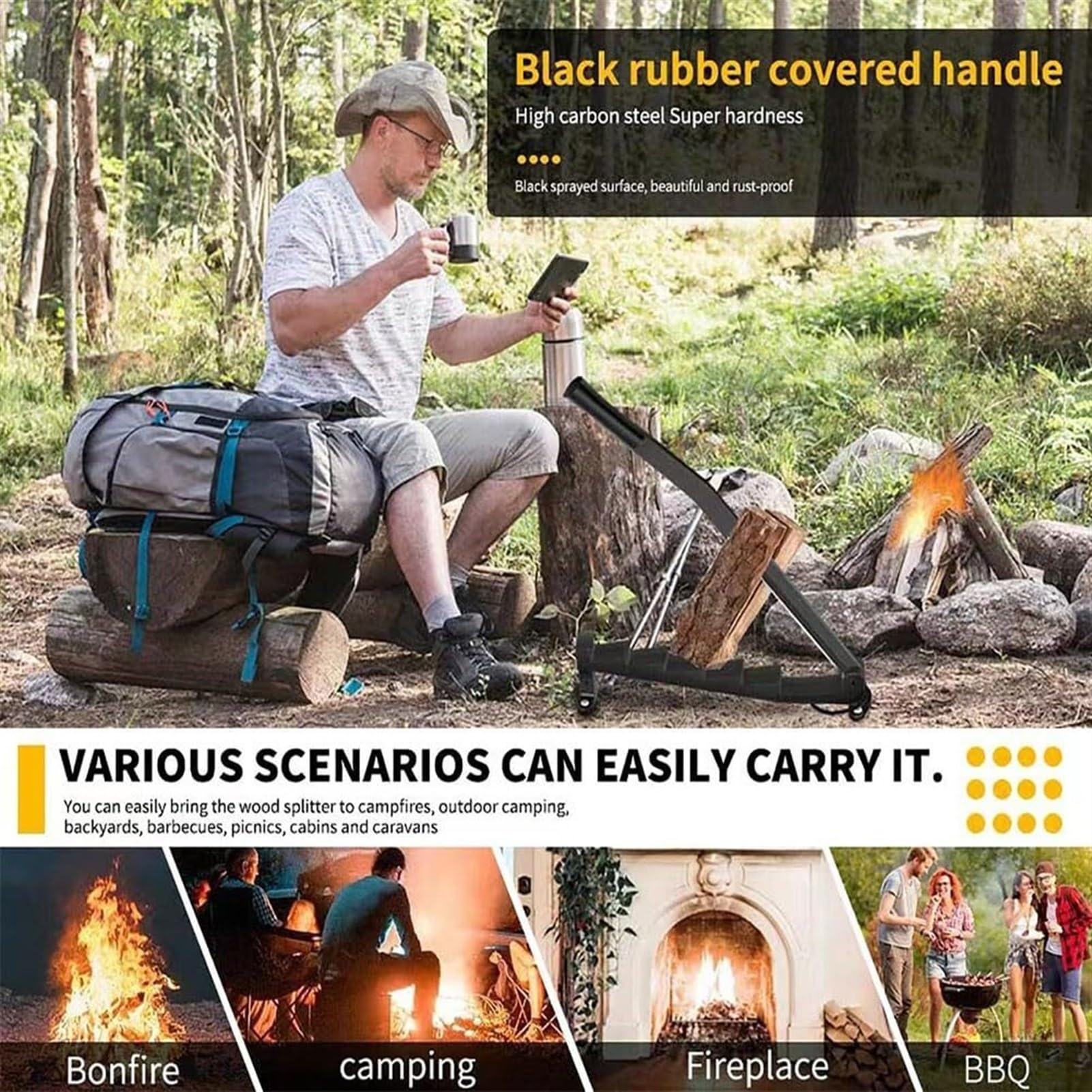 Separador de leña montado en la Pared, Cortador de leña, Bolsa de Lona para Madera con Tornillos, Adecuado para Chimenea, Horno de Pizza, Sauna