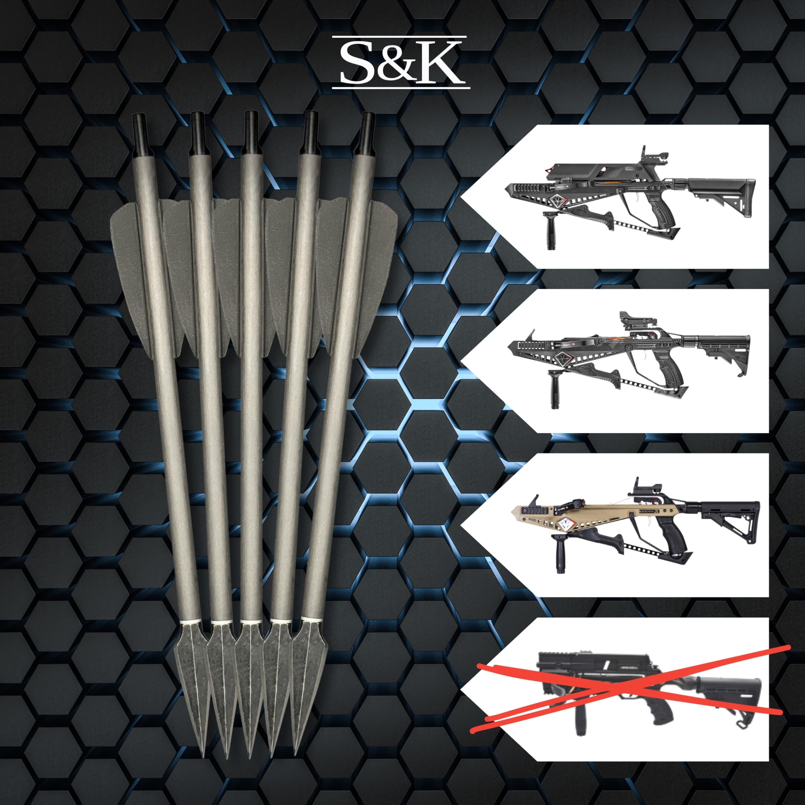 S&K - 5X Carbon Bodkinpfeile extrem, Alunocken, 7,5" für Cobra Adder, R9, RX, R10 – Made in Germany – Hochpräzise Armbrustbolzen mit Jagdbodkin & Aluminium-Nocke – 15,8g