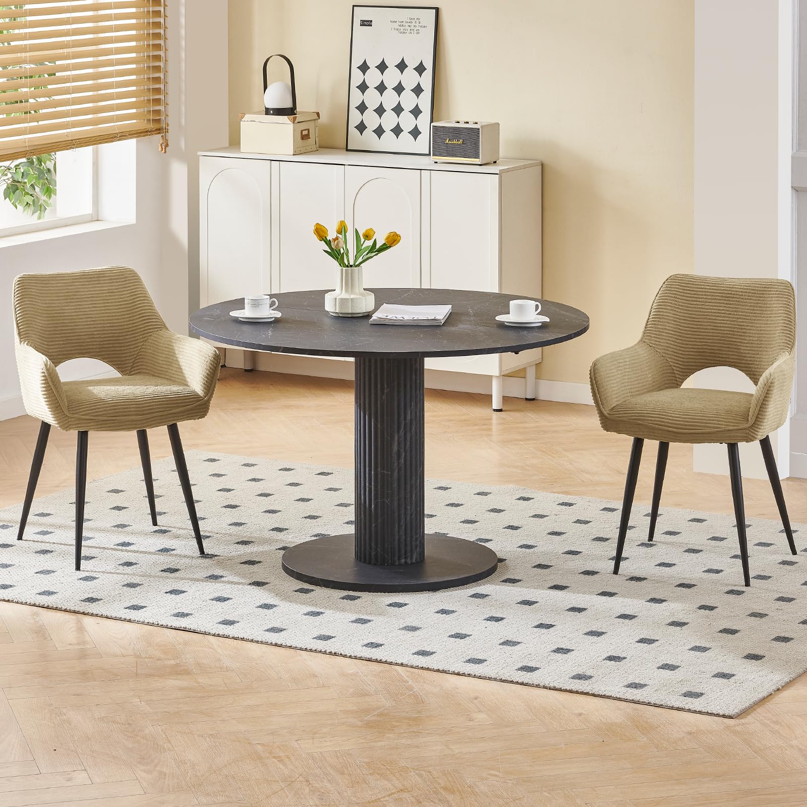 WAFTING Sillas de Cocina,Sillas Comedor Pack 6,Kaki | Patas Metálicas, con reposabrazos, Sillas Tocador,Sillas Salon,Son Sillas de Comedor Modernas, Sillón de Terciopelo