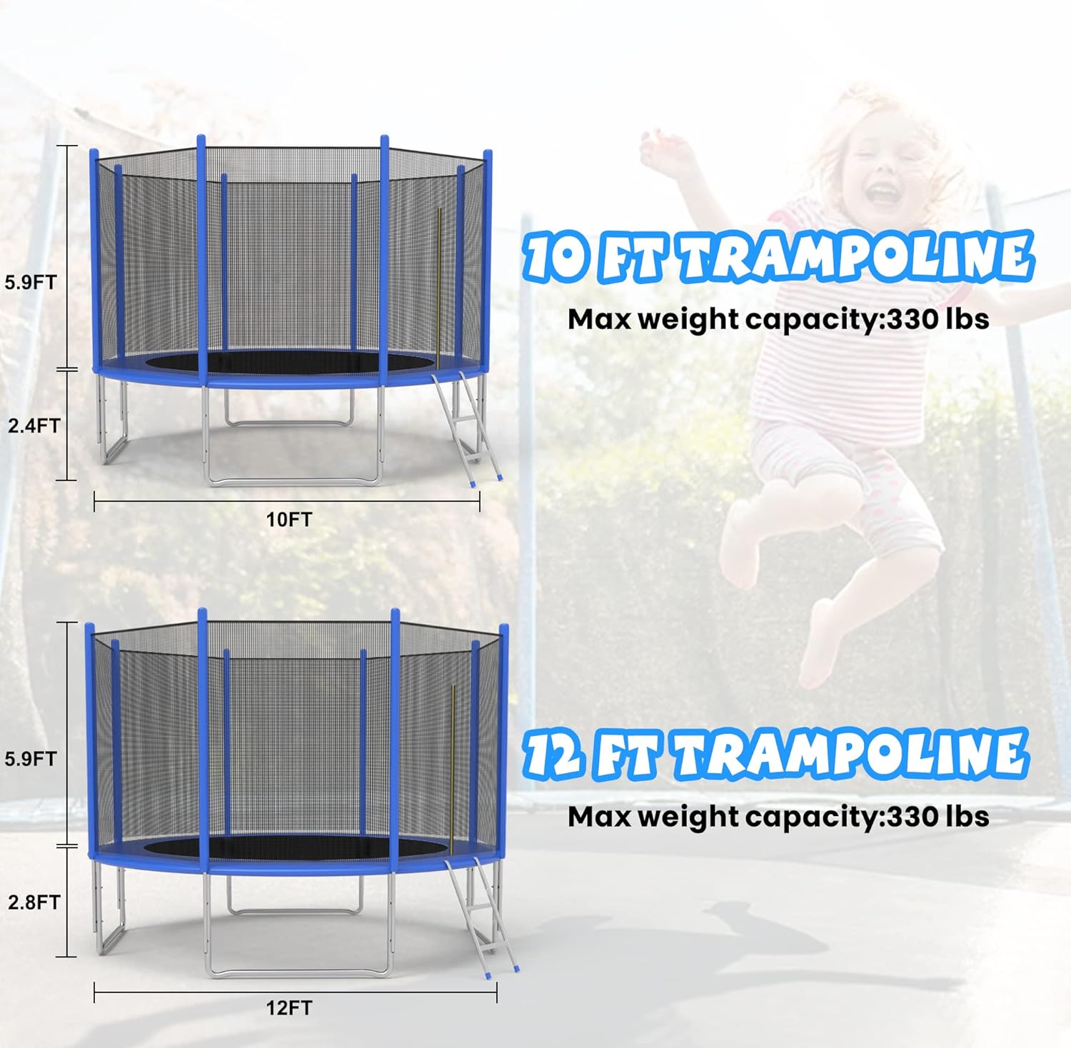 Koreyosh - Trampolín de 8 pies10 pies12 pies con red de seguridad y mesa delimitadora de escalera, trampolín recreativo, trampolín para saltar, fitness para niños, adolescentes y adultos, interior y exterior Colombia