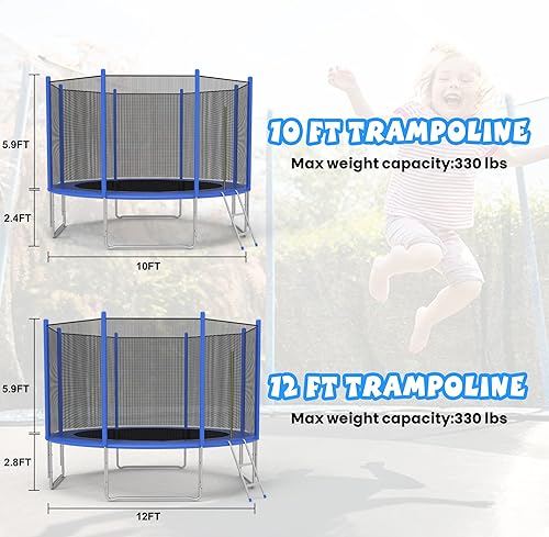 Miniatura 2 de Koreyosh - Trampolín de 8 pies/10 pies/12 pies con red de seguridad y escalera, mesa delimitadora, combo de trampolín recreativo para niños