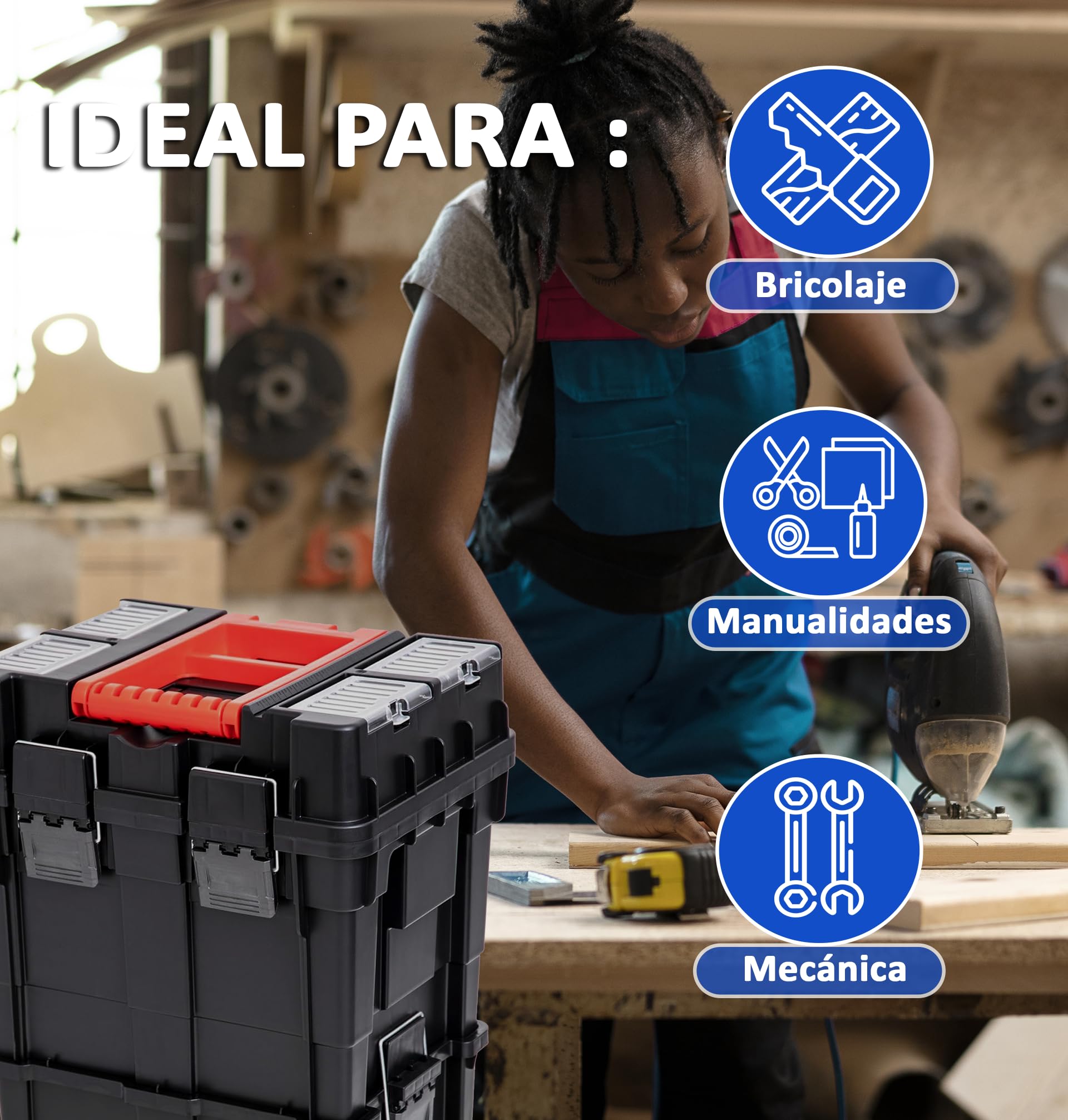 Caja Herramientas Vacía Con Ruedas | Cuatro Organizadores | Diseño Compacto Y Desmontable | Fabricada En Policarbonato | Resistente a Golpes Y Desgaste | Bandeja Incorporada | Medidas 64 x 35 x 45 cm