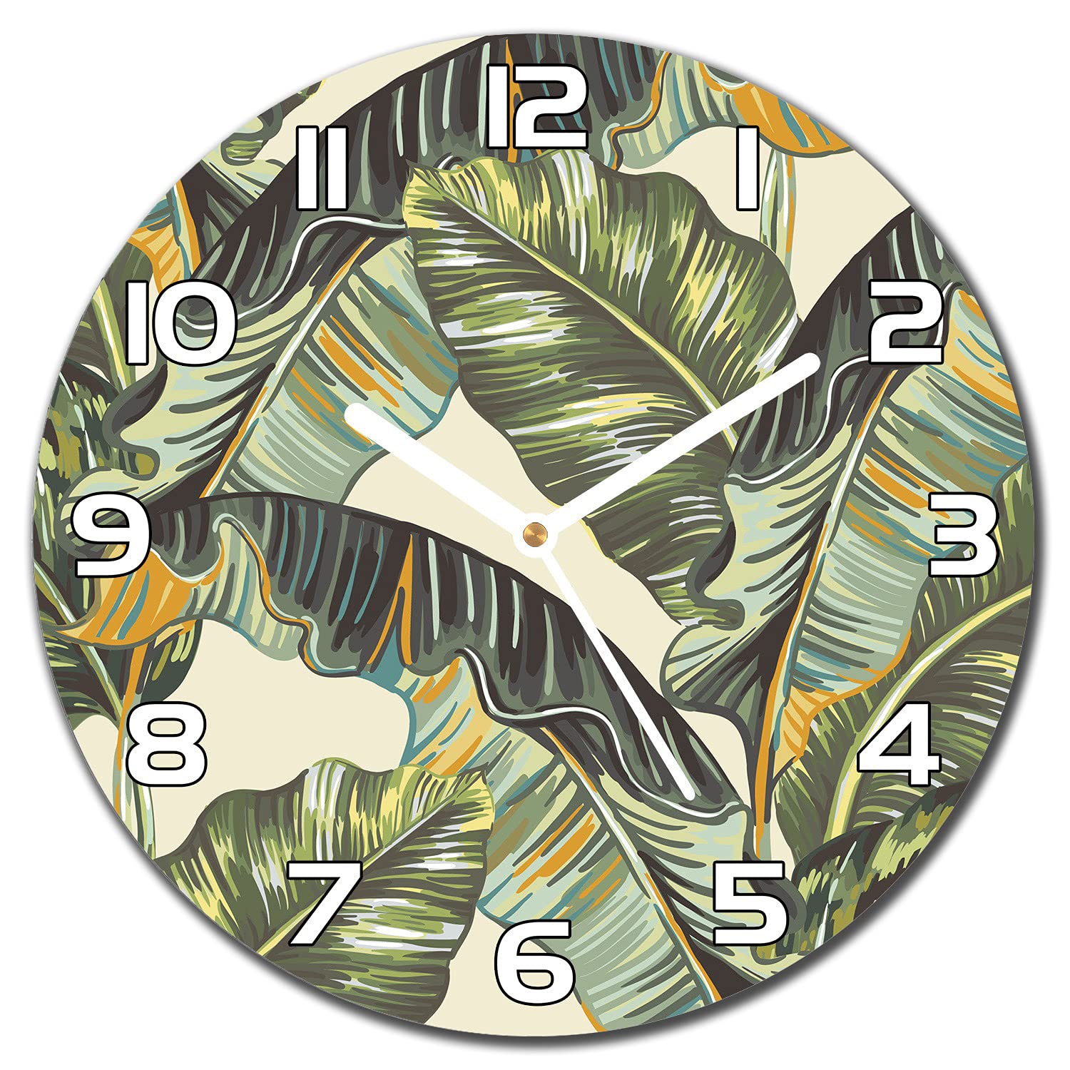 Horloge en Verre 30 cm Motif Feuilles De Palmier Moderne