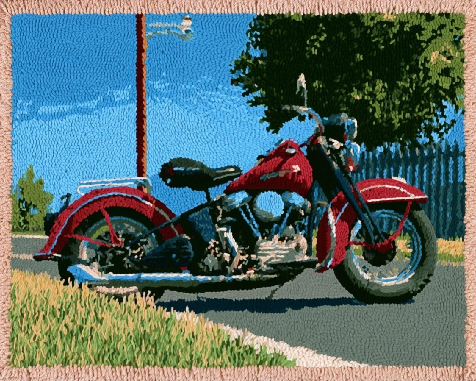 Rug Making Kit for Adults Beginners,Motorcycles in the courtyard