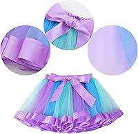 Vista 4 de YODISON Little Mermaid Outfit Set Costume, Rainbow Tutu Dress for Halloween Birthday Party