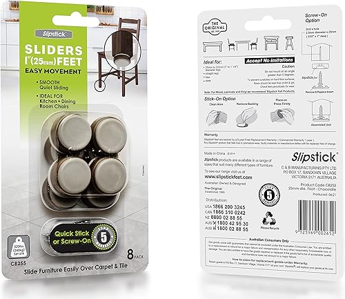Miniatura 5 de Slipstick Chocolate CB255 - Protector de suelo de 1 pulgada para sillas o pies deslizantes para muebles (juego de 8) autoadhesivos o roscados, 1