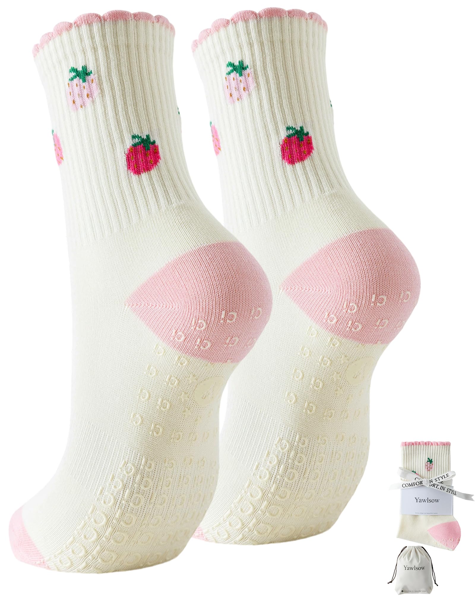 Yawlsow Damen Pilates Stoppersocken Süße Rutschfeste Grip Socken mit Noppen Antirutsch Socken für Yoga Reformer Ballett Barre Fitness Training Zuhause
