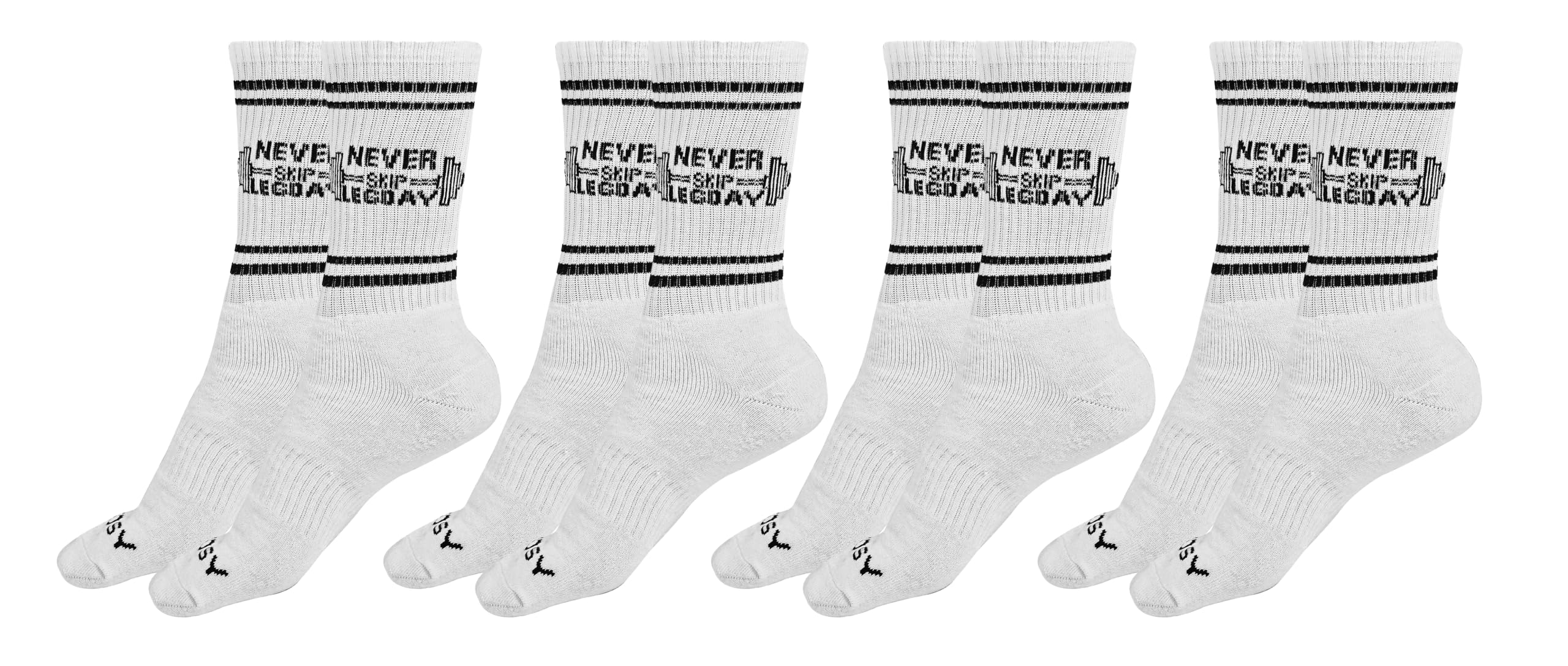 Men's Gym & Sports Socks | Never Skip Leg Day Crew Socks | Calf Length Cotton Socks for Workout, Running & Training | Cushioned, Breathable & Odour-Free (Pack of 4)-image-3