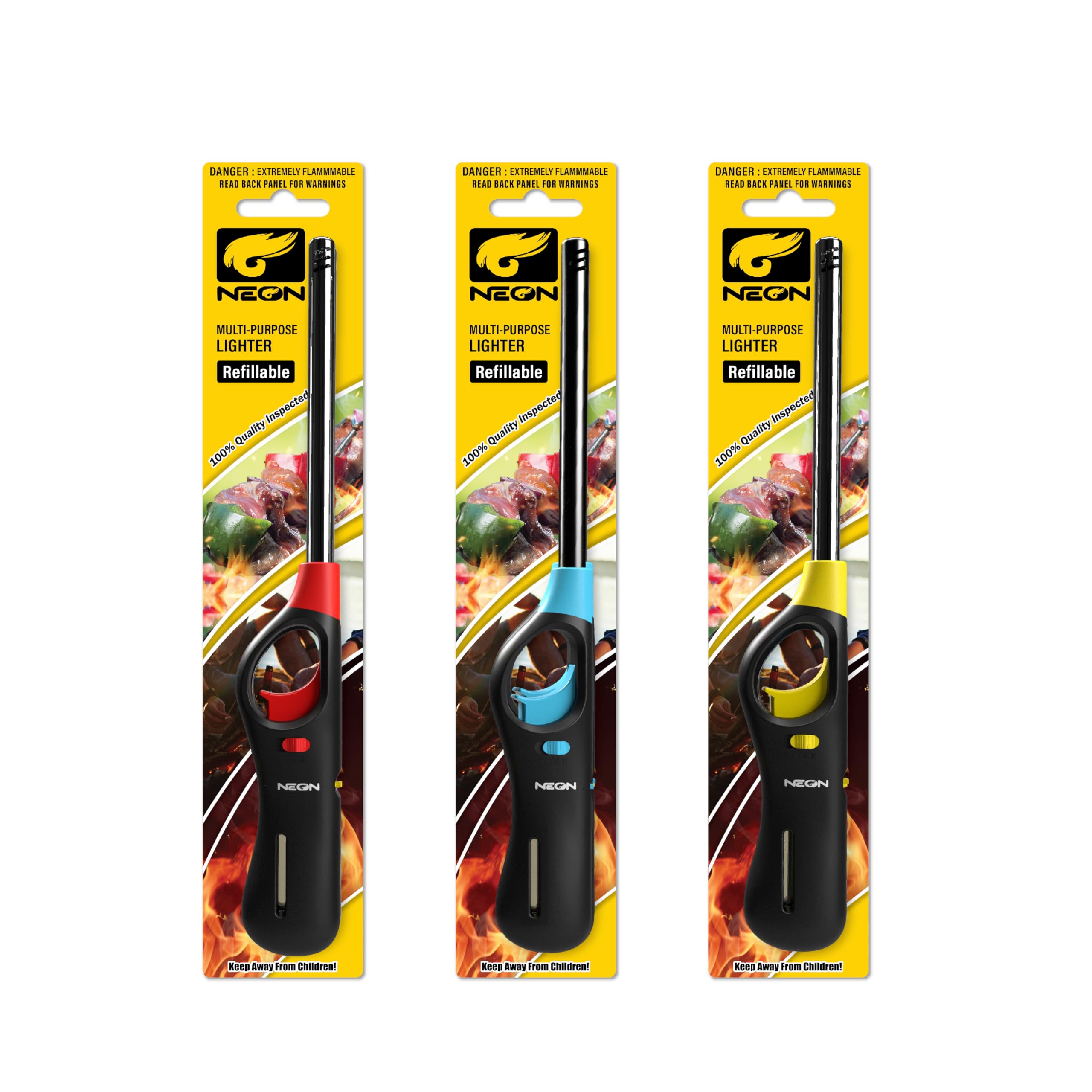 Neon Refillable Butane Fuel Lighter Pocket Lighter BBQ Lighter Candle Lighter Multi-Purpose Lighter 3pcs