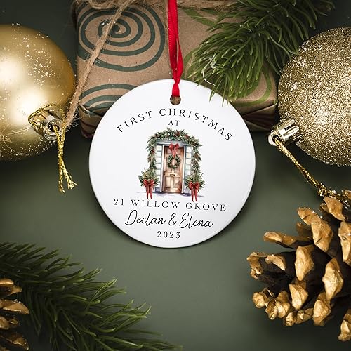 Miniatura 2 de Adorno personalizado para el nuevo hogar 2023 con tu dirección, 3 pulgadas, adorno de recuerdo de Navidad con caja de regalo opcional, recién casado