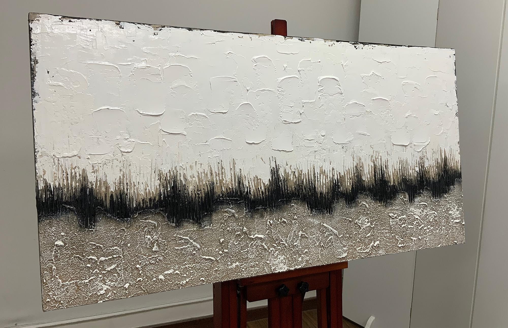 Boiee Art,24x48Inch 100% Hand-Painted Black White and Beige Oil Paintings Contemporary Artwork Neutral Abstract Textured Canvas Wall Art Painting Home Decorations for Living Room Bedroom