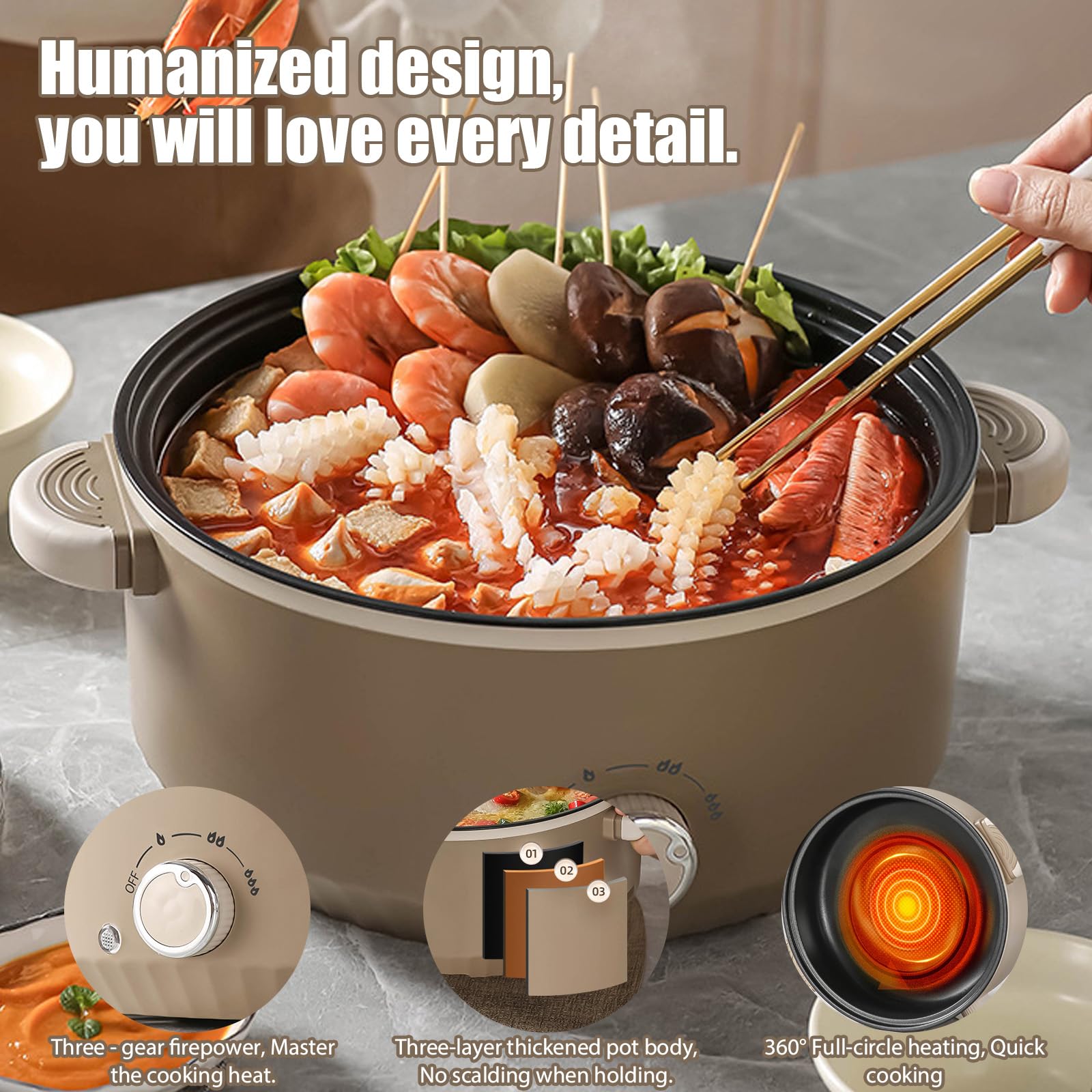 Hot Pot Électrique 4,6 L 1000W Portable Marmite Électrique Multifonctionnel 3 Niveaux