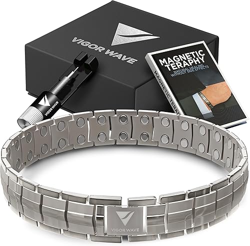 Miniatura 7 de Vigor Wave Pulsera magnética de titanio para hombre, pulsera magnética única de fuerza 2X para aliviar el dolor y mejorar la circulación +