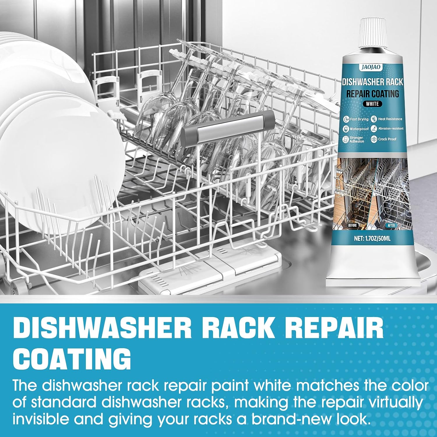 JAOJAO Dishwasher Rack Repair Coating, Waterproof Safe Formula, White