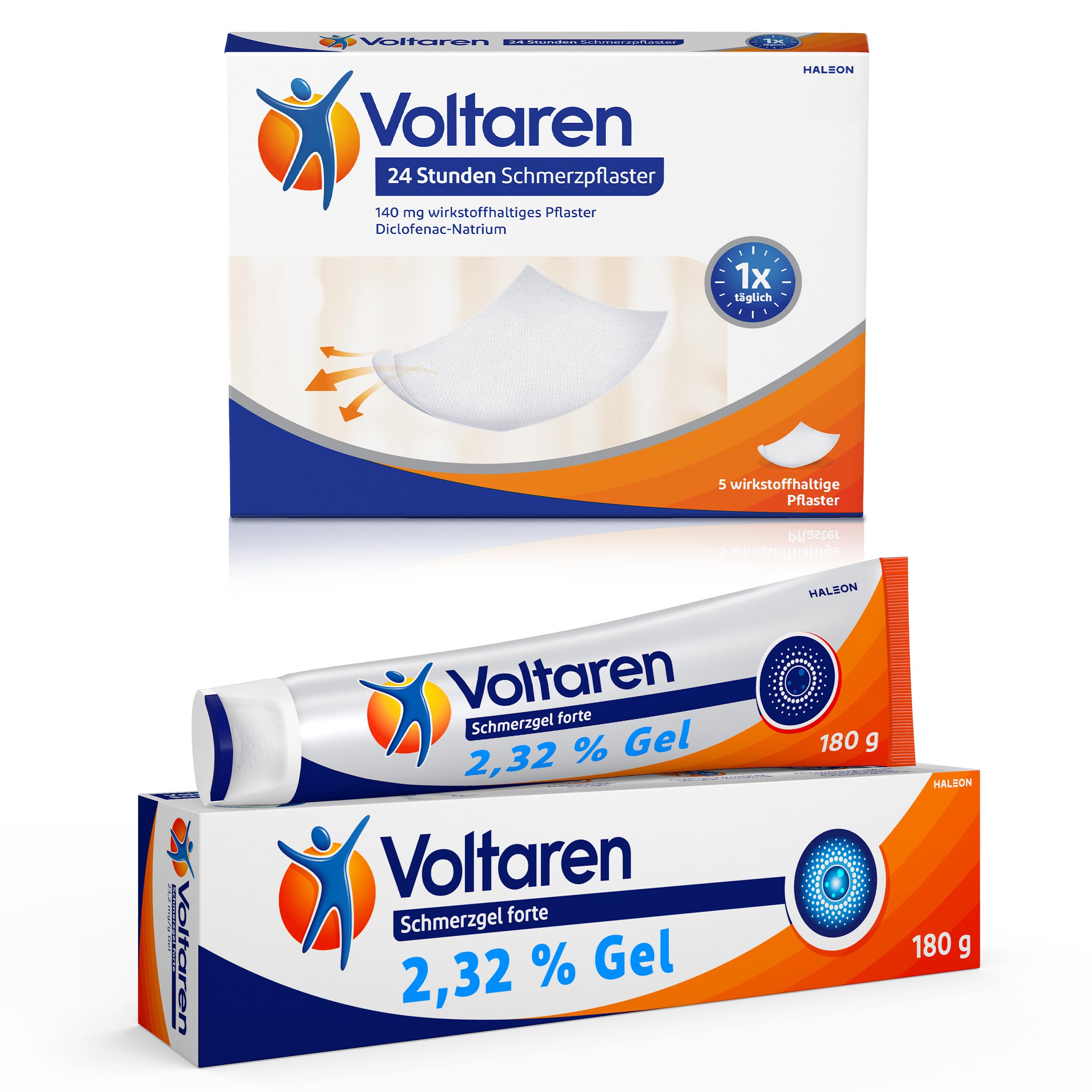 Voltaren Schmerzlinderungs-Duo: Schmerzgel forte 23,2 mg/g (180g) & Schmerzpflaster mit Diclofenac (5 Stk.) für Rücken-, Muskel- & Gelenkschmerzen