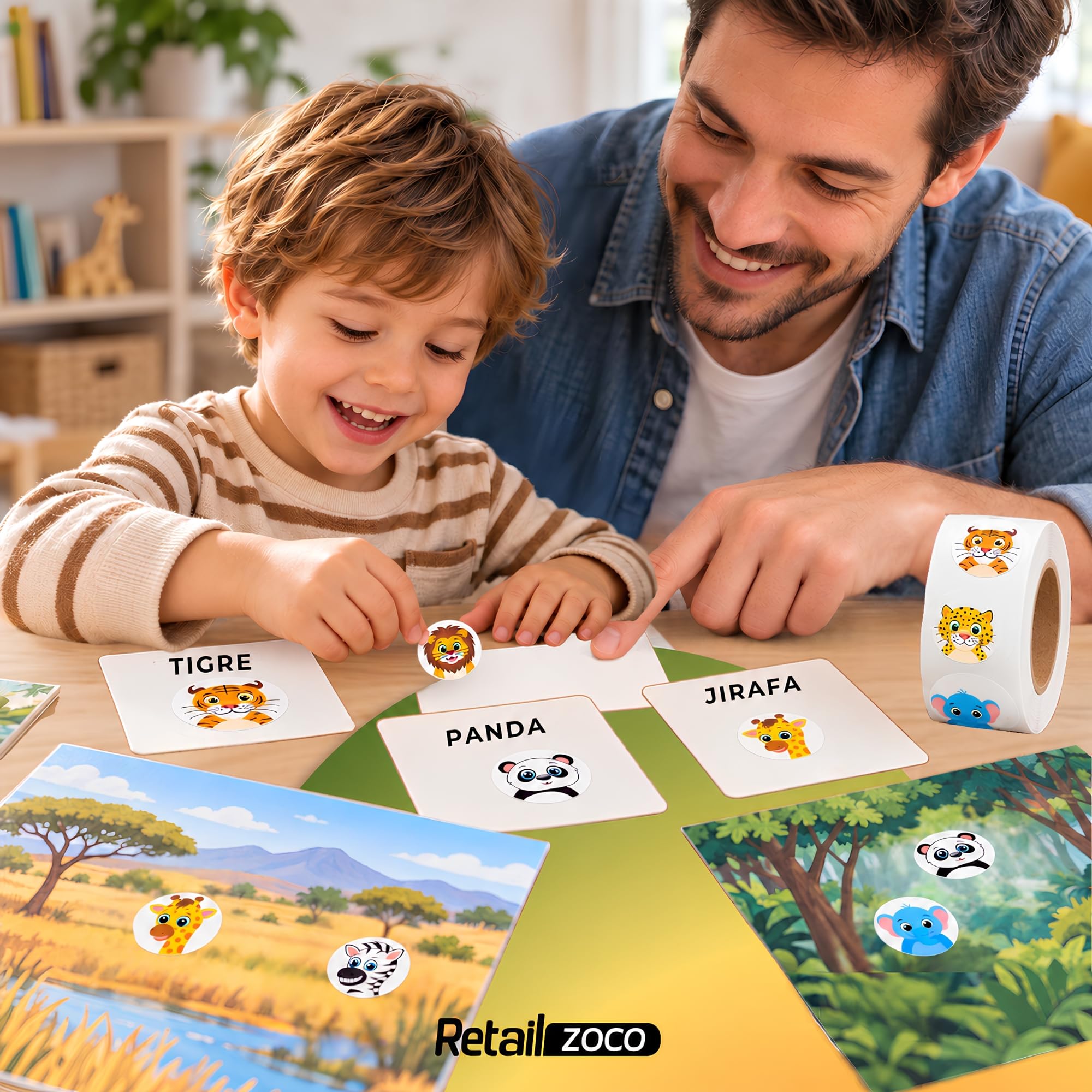 Rollo Pegatinas animales Selva para niños, animal stickers, 3 Unidades - imagen 3