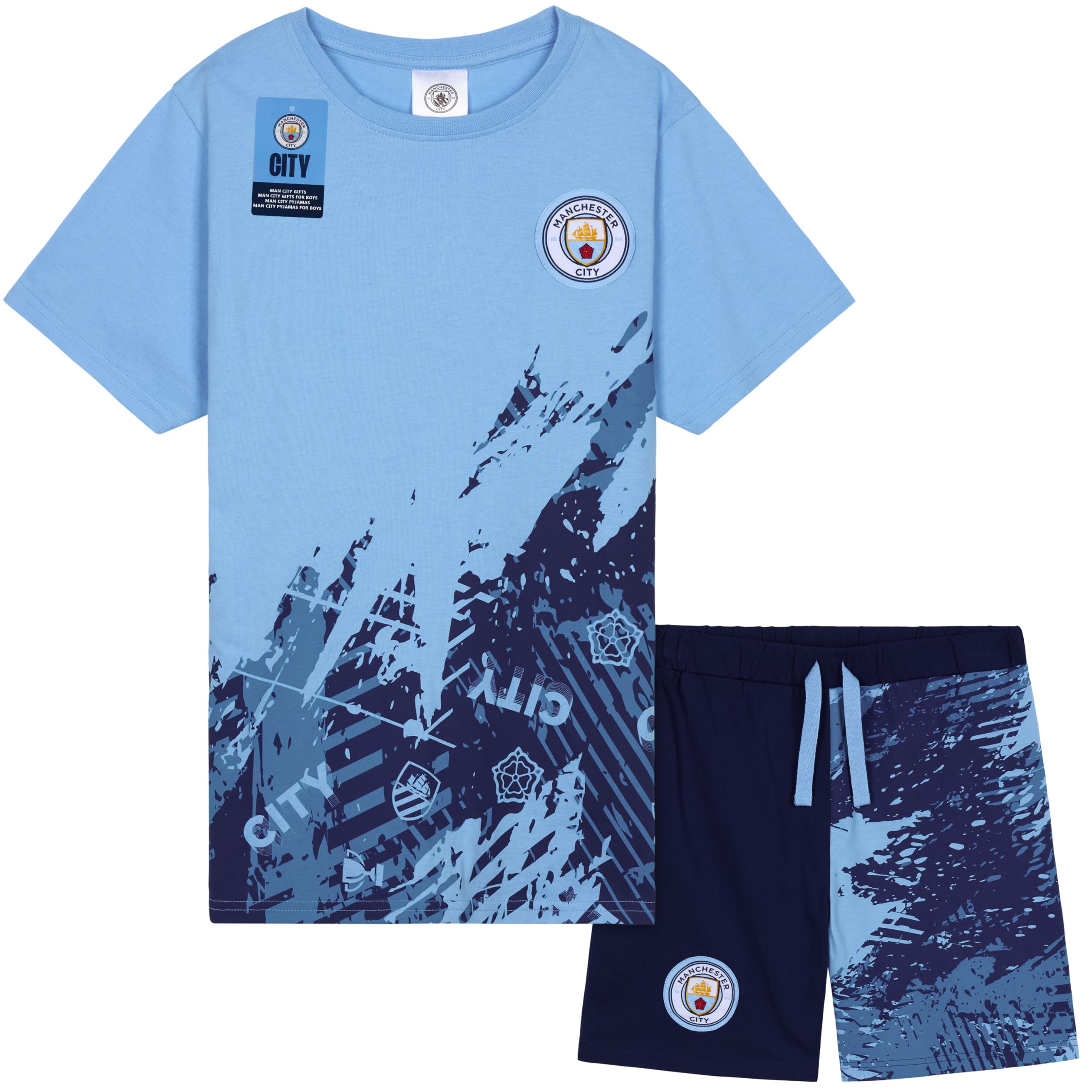 Get Trend Manchester City F.C. Pyjamas Boys Teens Short Football PJs Breathable Nightwear Loungewear Jammies Comfy Sleepwear (7-8 Years, Blue Man City)
